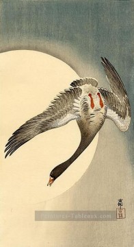  sous - Flying Goose rieuses blanc vu de dessous en face de la lune Ohara KOSON Shin Hanga